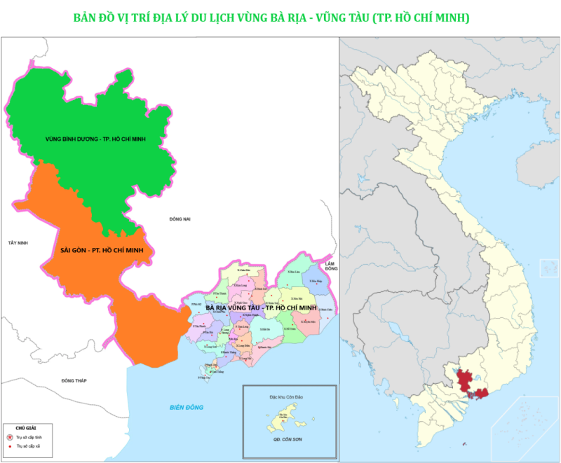 Bản đồ vị trí du lịch Bà Rịa - Vũng Tàu, Việt Nam.