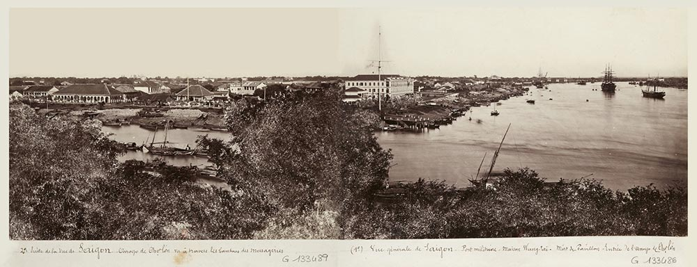 Toàn cảnh rạch Bến Nghé và sông Sài Gòn thập niên 1870, hình này được Gsell chụp và được xuất bản trong tập ảnh năm 1880.